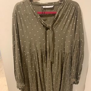 Zara Green Babydoll Shirt/Dress with tie closure
